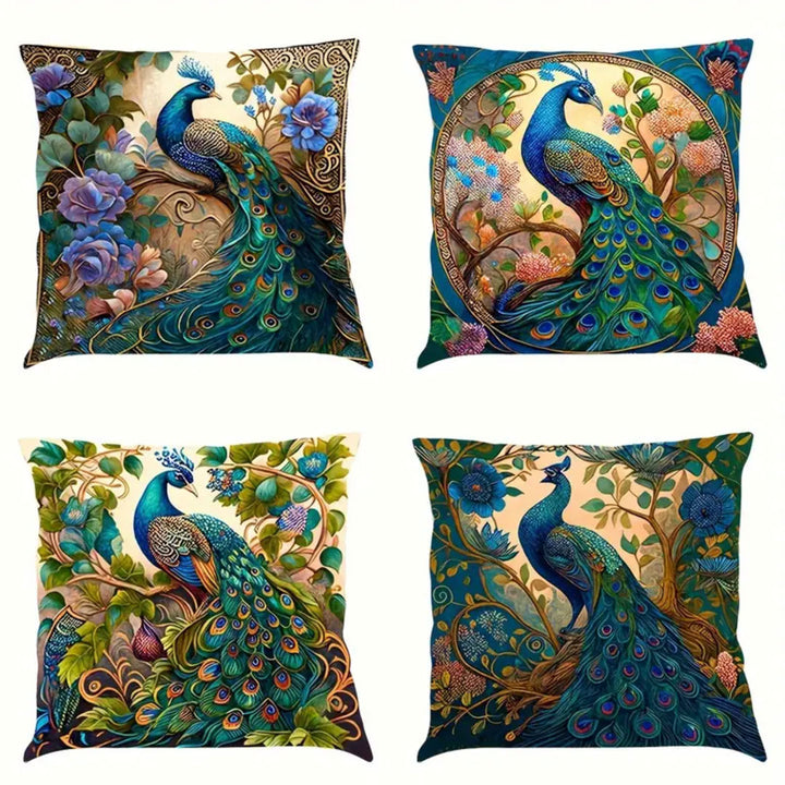 Vallova's FiorSense Peacock Linen Cushion Covers
